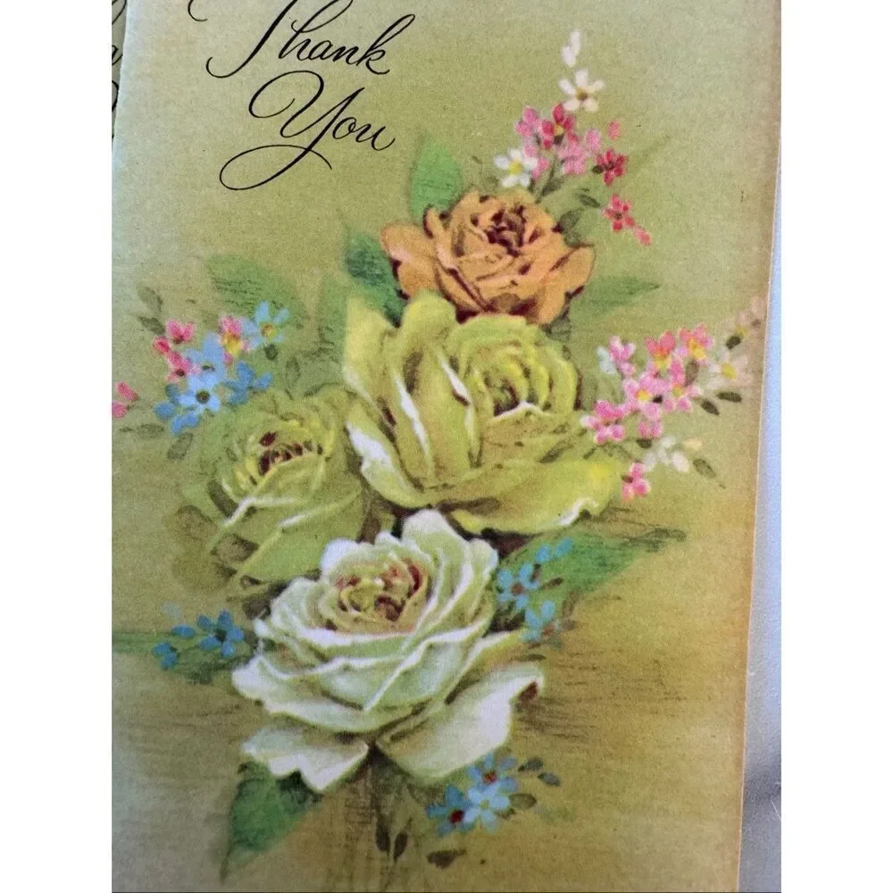 Sangamon vintage Thank you cards floral bouquet retro 60s blank inside set of 5
